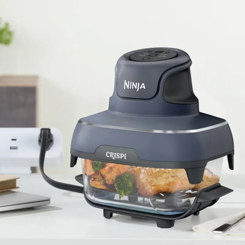 Φριτέζα ζεστού αέρα φορητός 4σε1 Ninja CRISPi FN101EUGY, 1700W, 3.8l, 6 μερίδες, 2 γυάλινα δοχεία, 4 προγράμματα, χωρίς PFAS και BPA, σκούρο μπλε