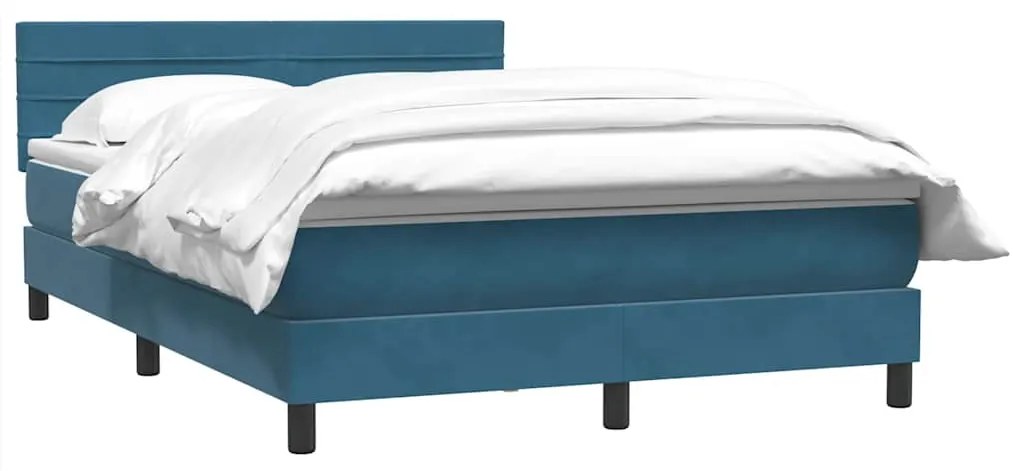 vidaXL Κρεβάτι Boxspring με Στρώμα Σκούρο Μπλε 140x210 εκ. Βελούδινο