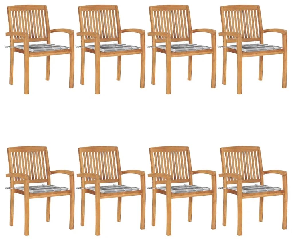 3073254 vidaXL Καρέκλες Κήπου Στοιβαζόμενες 8 τεμ. Μασίφ Ξύλο Teak &amp; Μαξιλάρια Καφέ, 1 Τεμάχιο