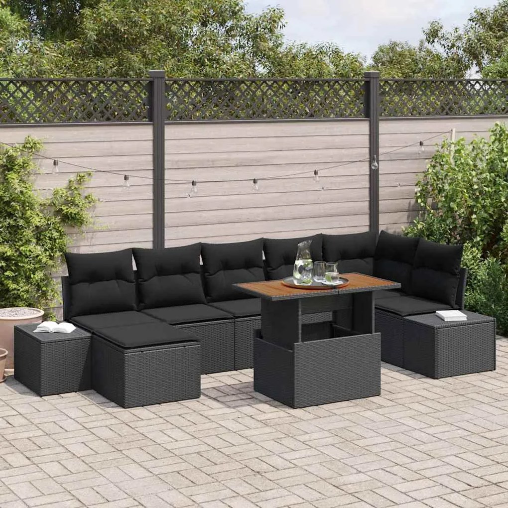 vidaXL Σετ Καναπέ Κήπου με μαξιλάρι 8 pcs Μαύρο, Καφέ