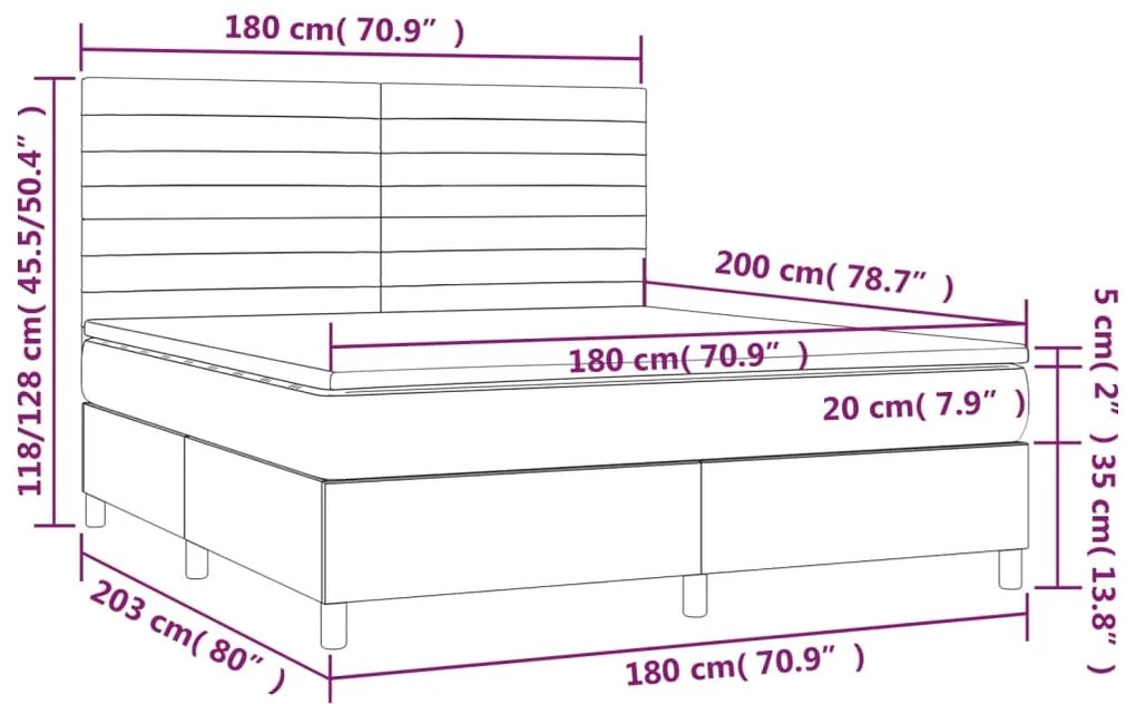 Κρεβάτι Boxspring με Στρώμα &amp; LED Μαύρο 180x200 εκ. Βελούδινο - Μαύρο