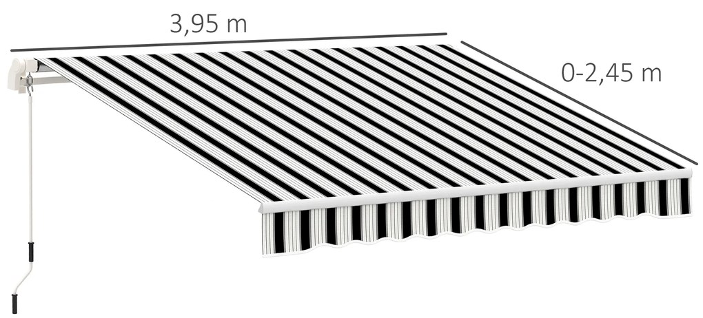 Τέντα Outsunny, Αντηλιακή, Αναδιπλούμενη, με Μανιβέλα, Μεταλλικό Πλαίσιο, Πολυεστέρας, Μπλε+Λευκό, 3,95 x 2,45 x 3,50 m