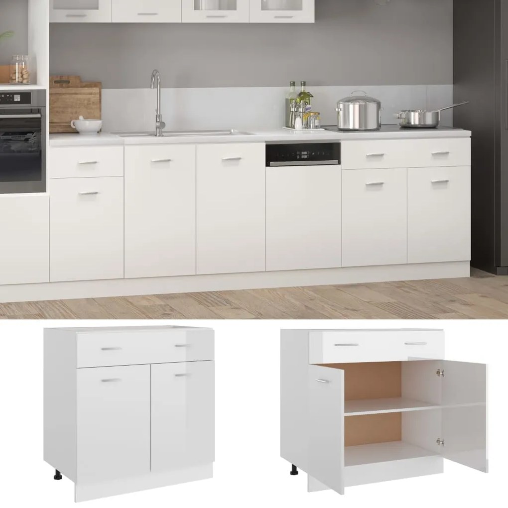 vidaXL Ντουλάπι Νεροχύτη Lyon Γυαλιστερό Λευκό 80x46x81,5εκ.