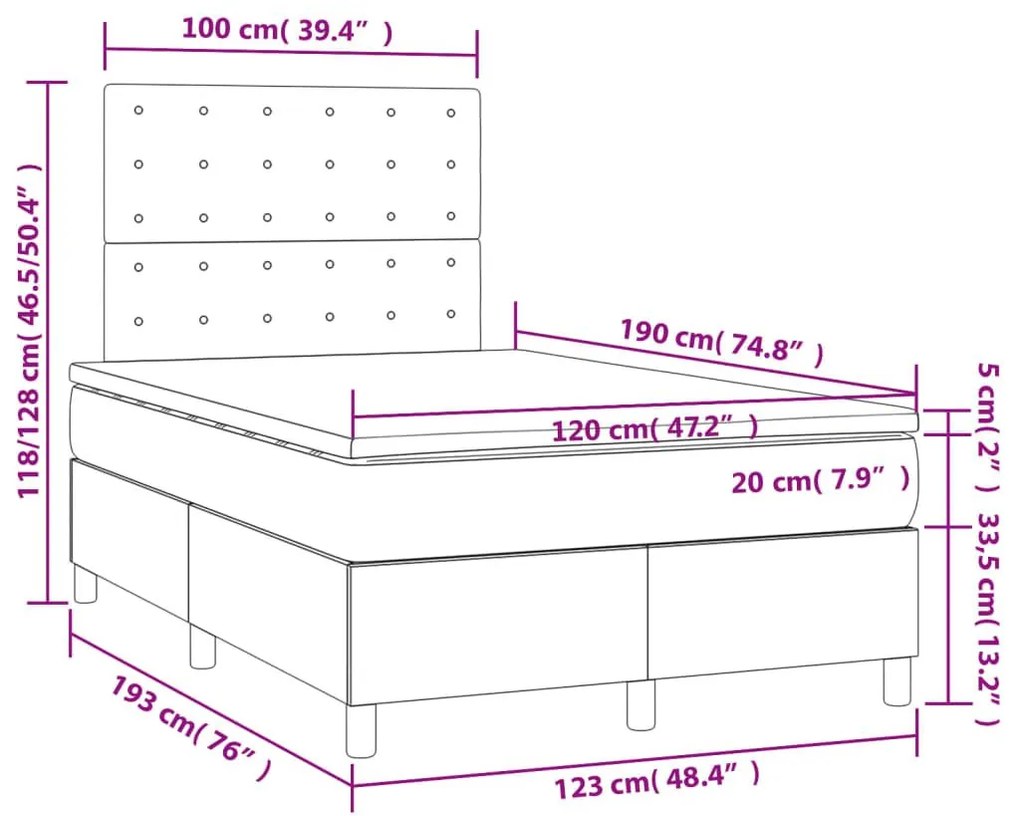 Κρεβάτι Boxspring με Στρώμα Μαύρο 120x190 εκ. Υφασμάτινο - Μαύρο