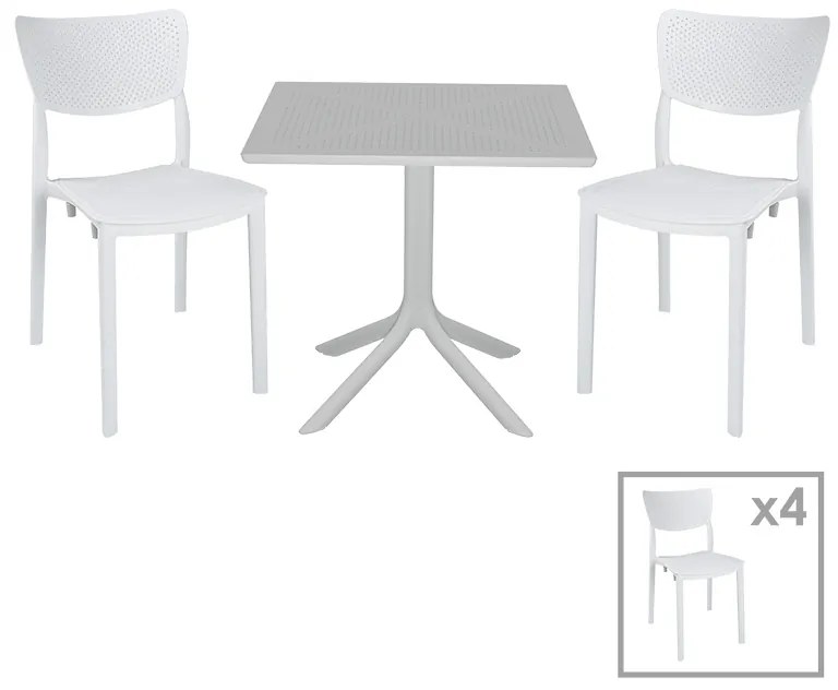 Τραπεζαρία Groovy-Ignite pakoworld σετ 5τεμ PP λευκό 80x80x74,5εκ. 253-000107