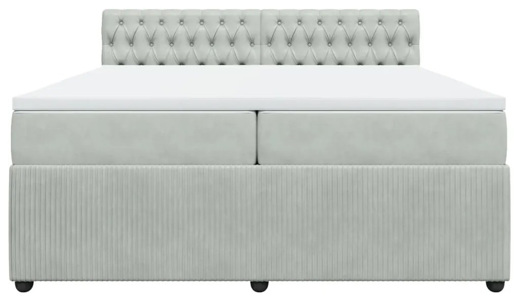 vidaXL Κρεβάτι Boxspring με Στρώμα Ανοιχτό Γκρι 200x200 εκ. Βελούδινο