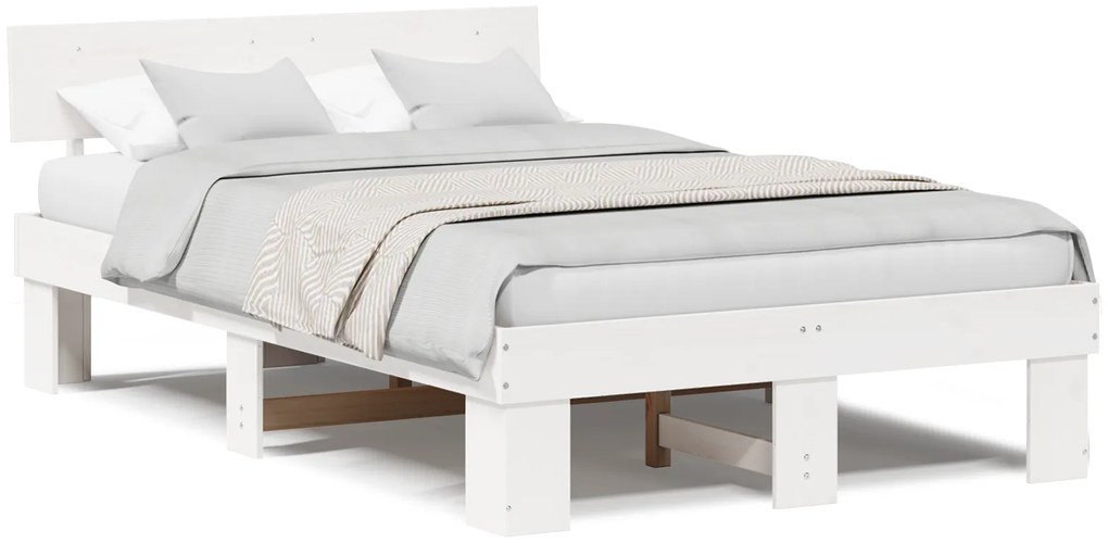 vidaXL Σκελετός Κρεβατιού Λευκό 140 x 190 cm Συμπαγές ξύλο πεύκου