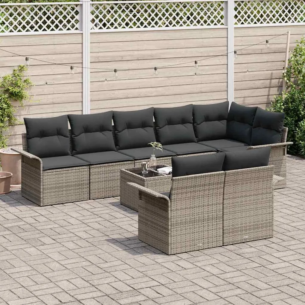 vidaXL Σετ Καναπέ Κήπου με μαξιλάρι 9 pcs Γκρι Πολυ ράταν