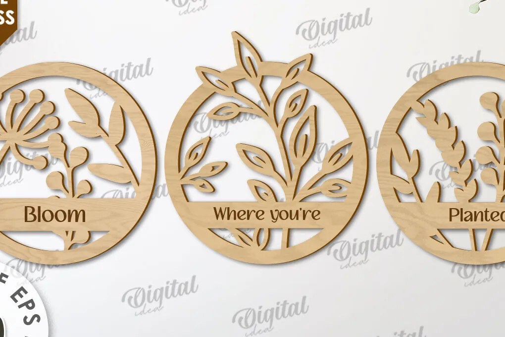 Σετ των 2 Intra απο ξύλο plywood 3mm-4mm πάχος 3D φυτά διακόσμηση τοίχου Σχεδιασμός κοπής με λέιζερ Δίασταση 30x20 cm INTRAFABR-111421901