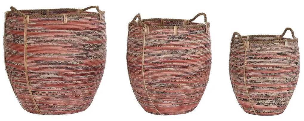 Σετ Καλαθιών DKD Home Decor Ροδάκινο Φυσικό (3 Τεμάχια)