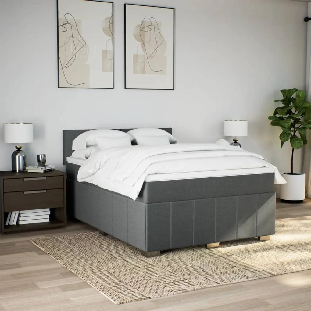 vidaXL Κρεβάτι Boxspring με Στρώμα Σκούρο Γκρι 140x190 εκ. Υφασμάτινο