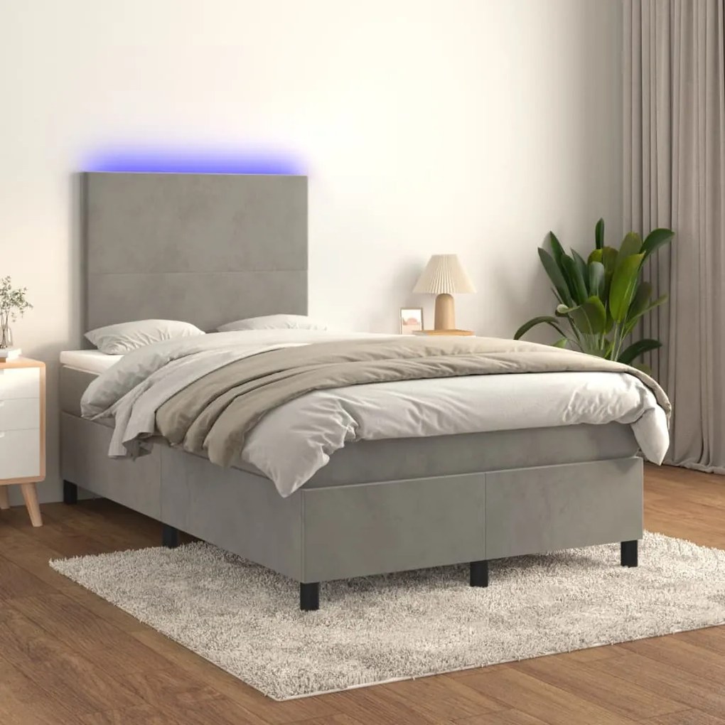 Κρεβάτι Boxspring με Στρώμα & LED Αν.Γκρι 120x200 εκ. Βελούδινο