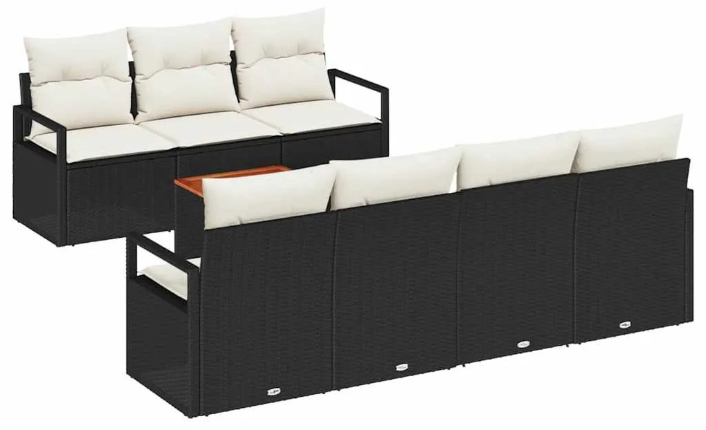 vidaXL Σετ Καναπέ Κήπου 8 pcs Μαύρο και Κρέμα συνθετικό ρατάν