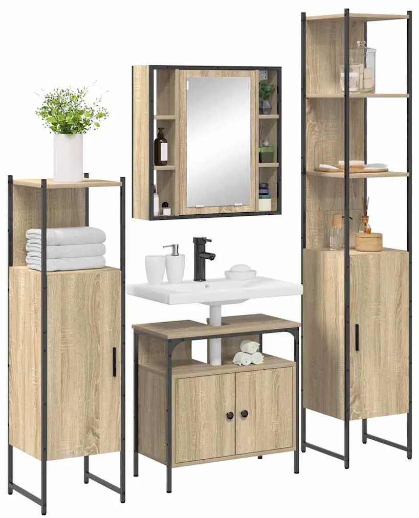 vidaXL Σετ Επίπλων Μπάνιου 4 pcs Sonoma Δρυς 33 x 33 x 185.5 εκ