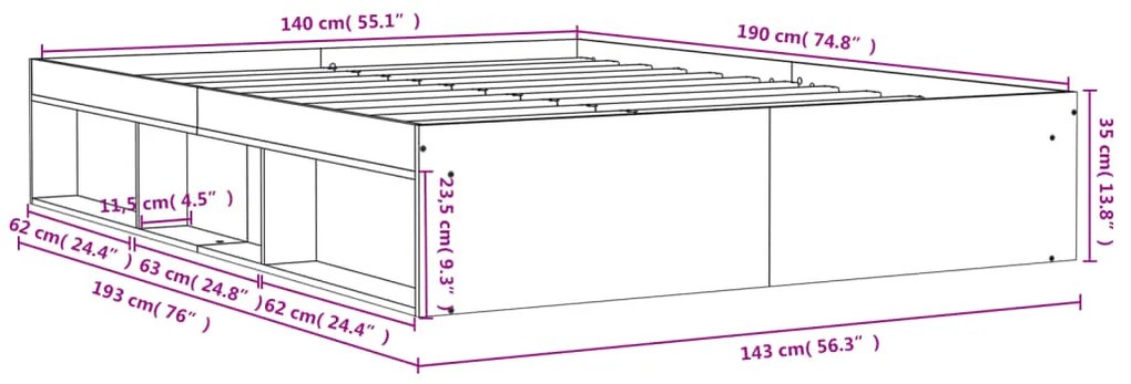 Πλαίσιο Κρεβατιού Γκρι Σκυροδέματος 140x190 εκ. - Γκρι