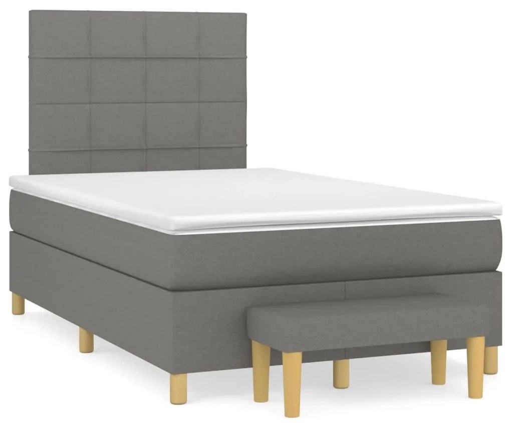 Κρεβάτι Boxspring με Στρώμα Σκούρο Γκρι 120x190 εκ Υφασμάτινο - Γκρι