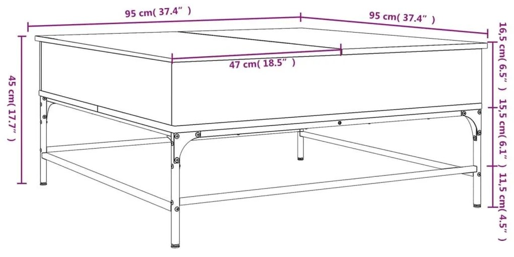 Τραπεζάκι Σαλονιού Καπνιστή Δρυς 95x95x45 εκ. Επ. Ξύλο&amp;Μέταλλο - Καφέ