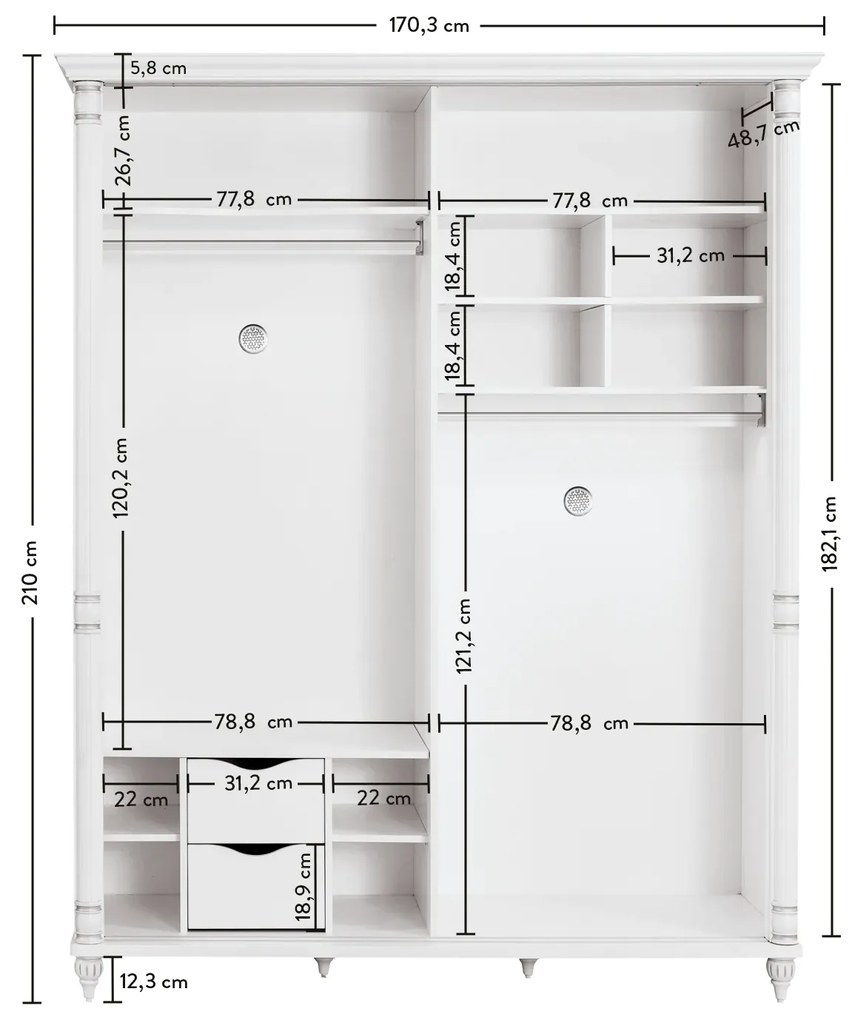 Ντουλάπα συρόμενη  ROMANTIC Λευκό χρώμα  RO-1003 Cilek