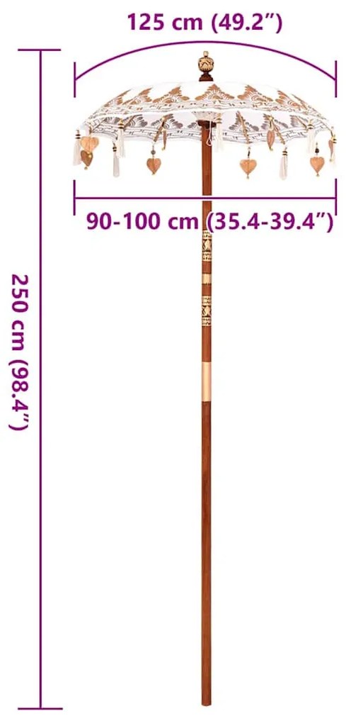 vidaXL Μπαλινέζικη Ομπρέλα Κρεμ (90-100) x 260 εκ