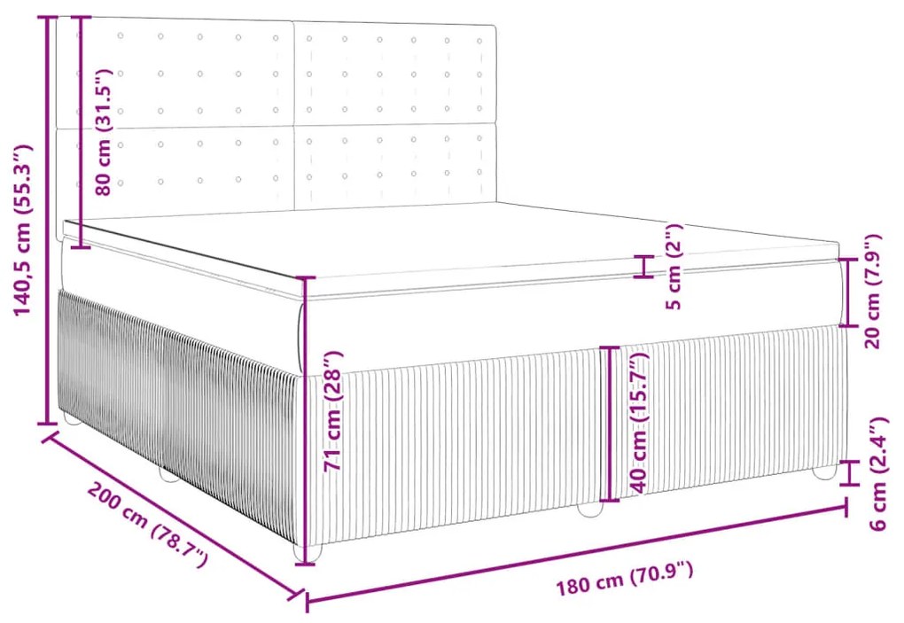 Κρεβάτι Boxspring με Στρώμα Ανοιχτό Γκρι 180x200 εκ. Βελούδινο - Γκρι