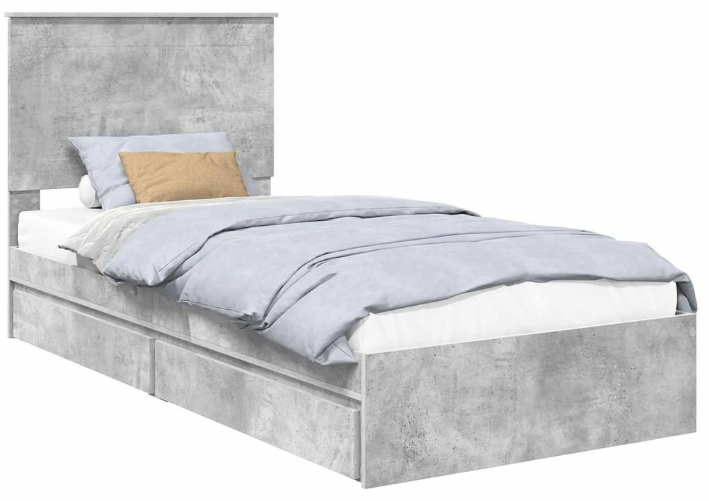 vidaXL Κρεβάτι Αποθήκης Σκυρόδεμα Γκρι 100 x 200 cm Επεξεργασμένο ξύλο