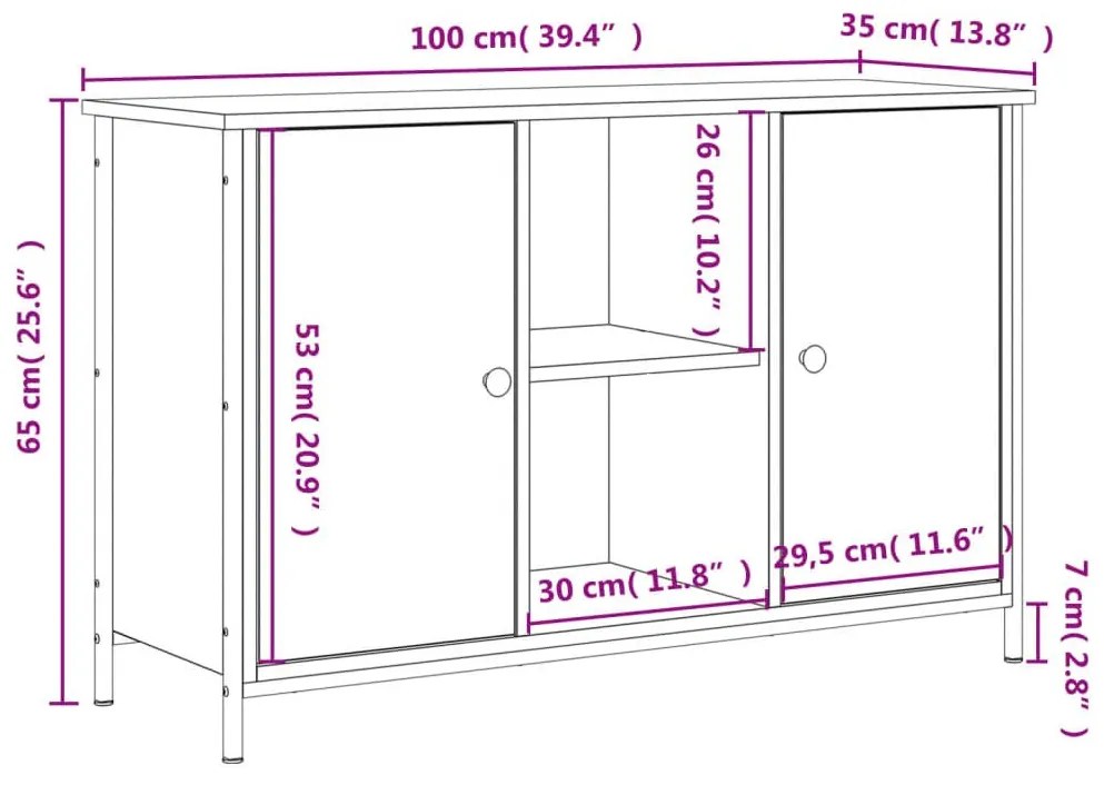 Έπιπλο Τηλεόρασης Μαύρο 100x35x65 εκ. Επεξεργασμένο Ξύλο - Μαύρο