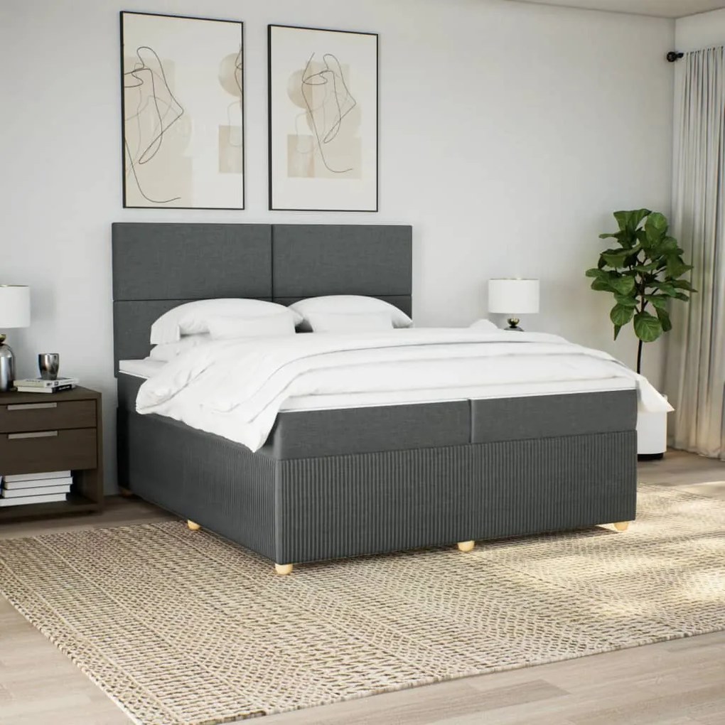 vidaXL Κρεβάτι Boxspring με Στρώμα Σκούρο Γκρι 200x200 εκ. Υφασμάτινο