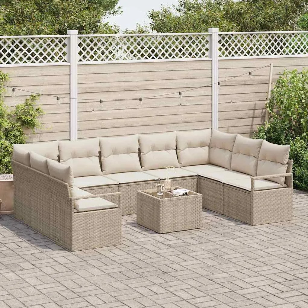 vidaXL Σετ Καναπέ Κήπου 10 pcs Μπεζ, Κρέμα Πολυ rattan, βαμμένο ατσάλι