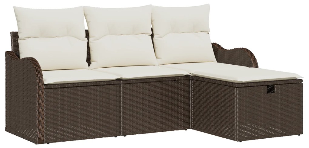 vidaXL 4 Piece Garden Sofa Set με Μαξιλάρια Καφέ Πολυ Ρατάν
