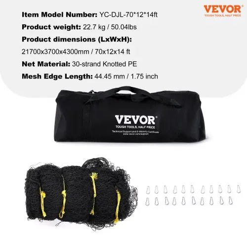 VEVOR Baseball Batting Netting, Professional Softball Baseball Batting Hitting Training Net, Practice Portable Pitching Cage Net with Door & Carry Bag, Heavy Duty Enclosed PE Netting, 70FT (NET ONLY)