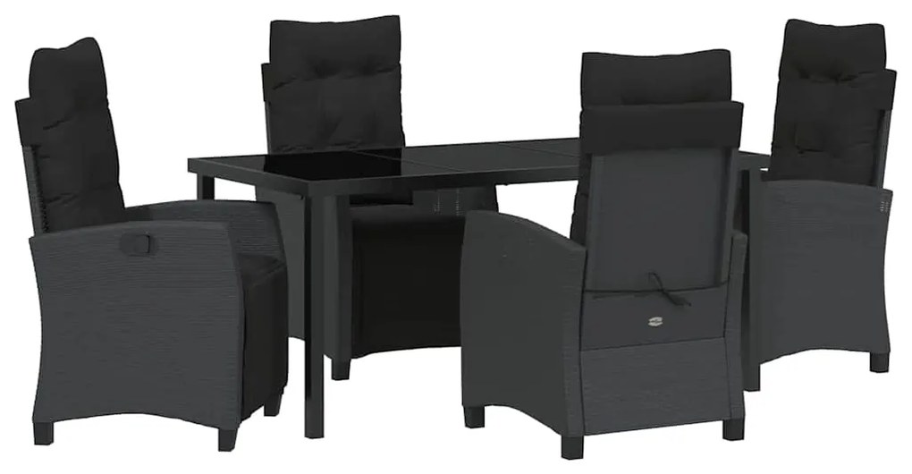 vidaXL Σέτ φαγητού για κήπο με μαξιλάρι 5 pcs Μαύρο συνθετικό ρατάν