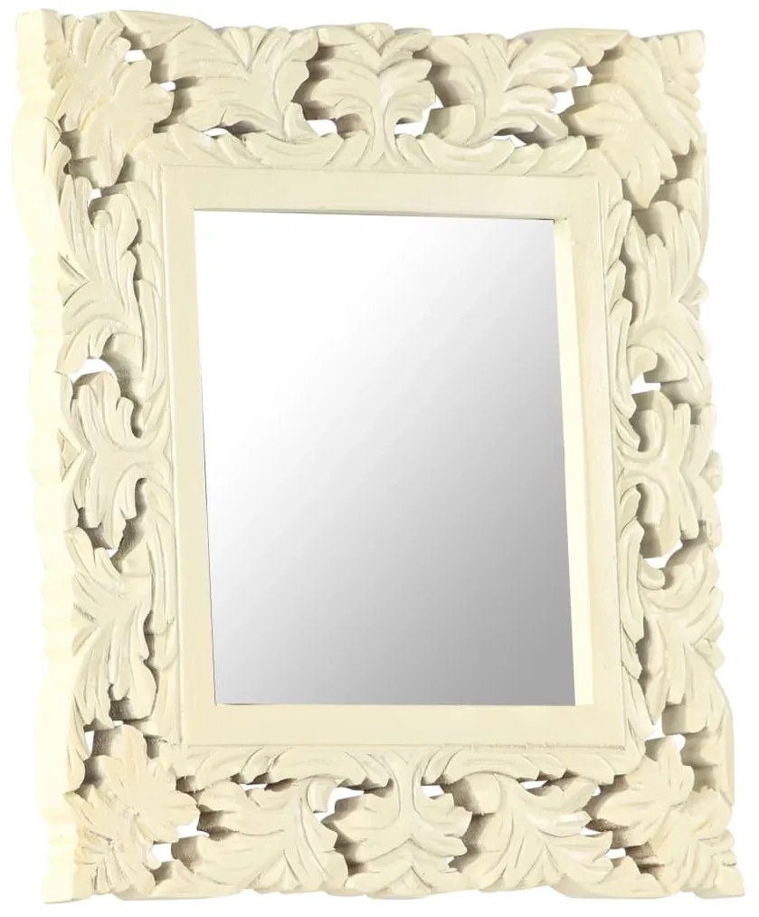 vidaXL Καθρέφτης Σκαλιστός στο Χέρι Λευκός 50x50 εκ. Μασίφ Ξύλο Μάνγκο