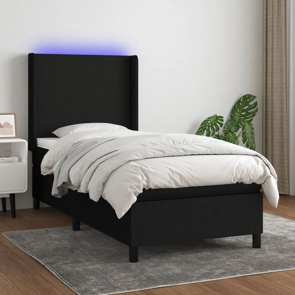 vidaXL Κρεβάτι Boxspring με Στρώμα &amp; LED Μαύρο 80x200 εκ. Υφασμάτινο