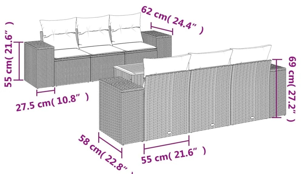 vidaXL Σαλόνι Κήπου Σετ 7 τεμ. Μπεζ Συνθετικό Ρατάν με Μαξιλάρια