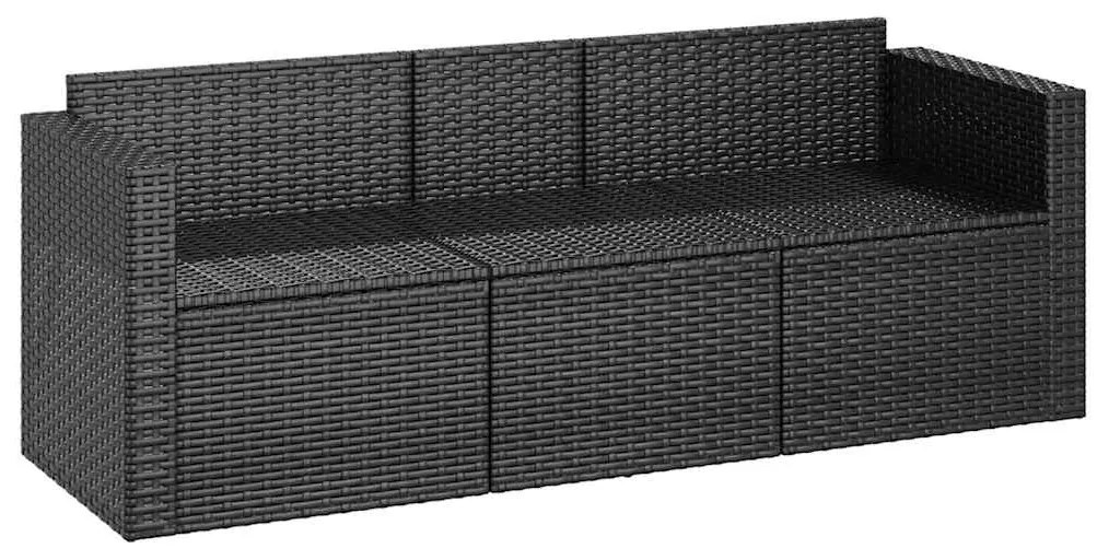 vidaXL Καναπές Κήπου Τριθέσιος Μαύρος από Συνθετικό Ρατάν με Μαξιλάρια