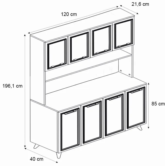Έπιπλο κουζίνας Potter 4 Megapap χρώμα λευκό - rota oak 120x40x196,1εκ.