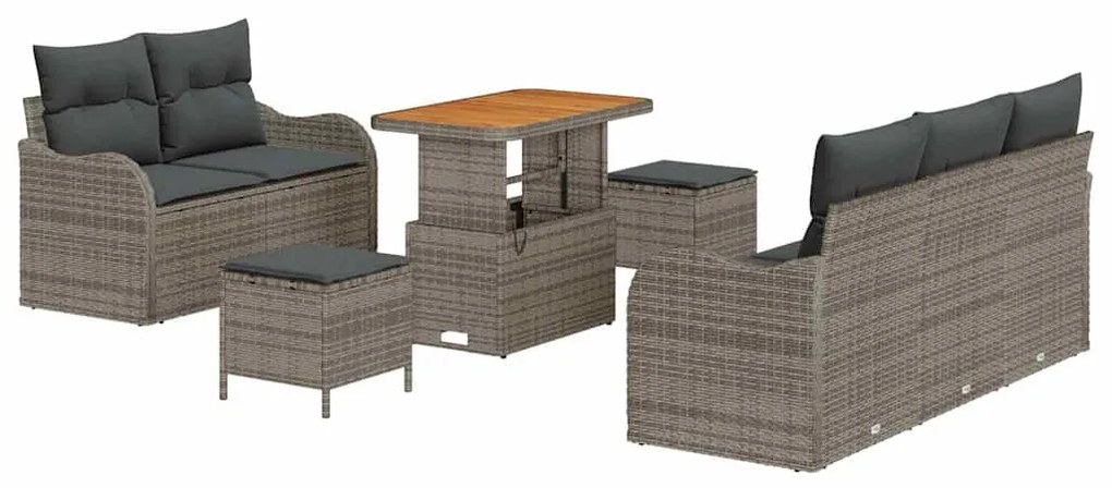 vidaXL Σετ Καναπέ Κήπου Ρυθμιζόμενο ύψος 8 pcs Γκρι συνθετικό ρατάν