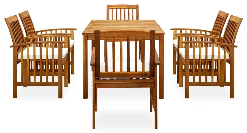 3058087  7 PIECE GARDEN DINING SET WITH CUSHIONS SOLID ACACIA WOOD (45962+2X312129) 3058087