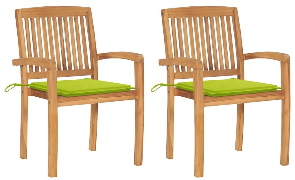 vidaXL Καρέκλες Κήπου 2 τεμ. από Ξύλο Teak με Φωτ. Πράσινα Μαξιλάρια