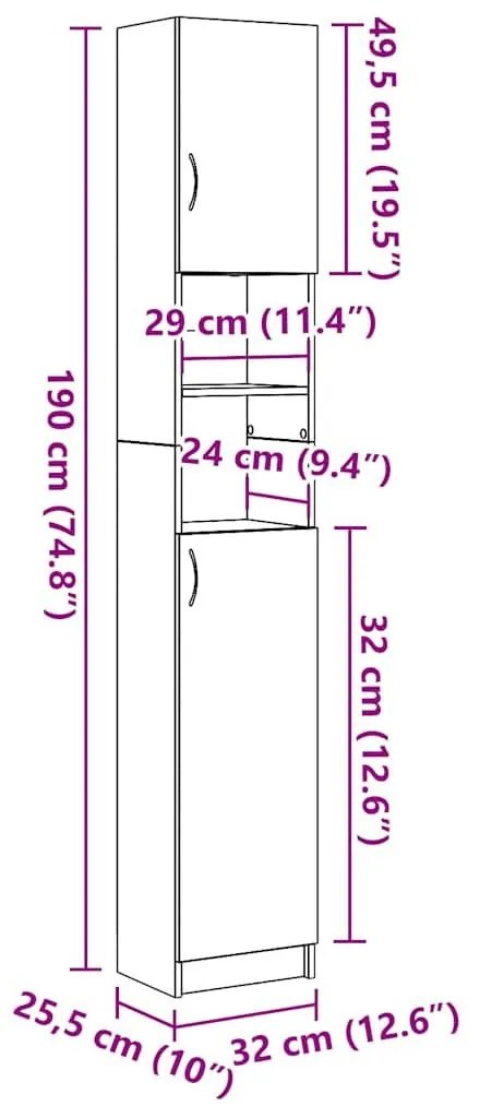 Ντουλάπι Μπάνιου Αρτισιανή Δρυς 32x25,5x190 εκ. Επεξ. Ξύλο - Καφέ