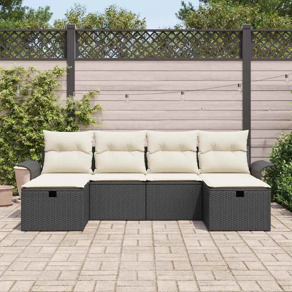 vidaXL Σετ Καναπέ Κήπου 6 pcs Μαύρο και κρεμ 251 x 117 x 85 εκ.