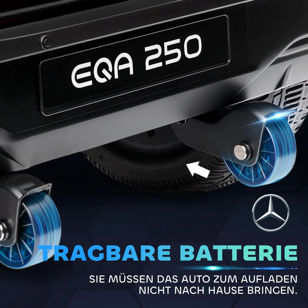 HOMCOM Ηλεκτρικό αυτοκίνητο για παιδιά, πιστοποιημένο Mercedes-Benz EQA, 3-8 km/h, μουσική, προβολείς, κόρνα, τηλεχειριστήριο, μαύρο