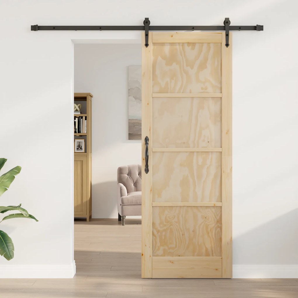 vidaXL Συρόμενη Πόρτα με Σετ Εξαρτημάτων 78x211 εκ. Στερεό Ξύλο Πεύκου