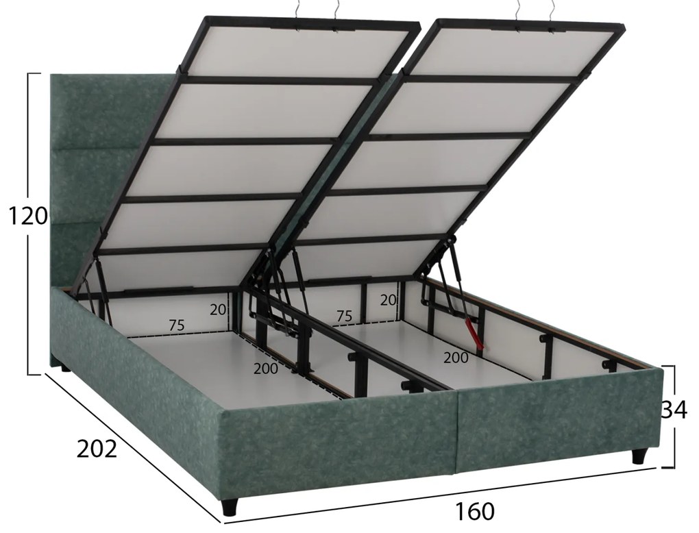 ΚΡΕΒΑΤΙ MILO ΜΕ ΑΠΟΘΗΚΕΥΤΙΚΟ ΠΡΑΣΙΝΟ ΥΦΑΣΜΑ τύπου NUBUCK HM622.07 ΓΙΑ ΣΤΡΩΜΑ 160x200 εκ.