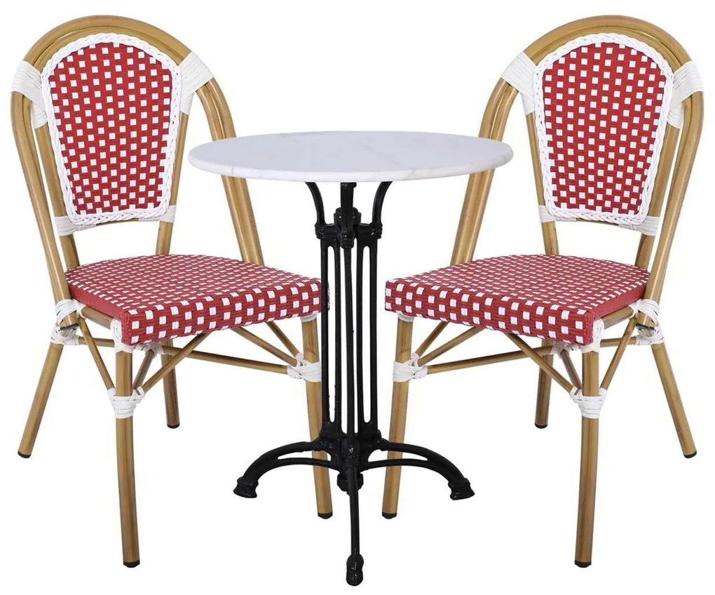 PARIS Καρέκλα Bistro, Αλουμίνιο Φυσικό, Wicker Άσπρο - Κόκκινο, Στοιβαζόμενη