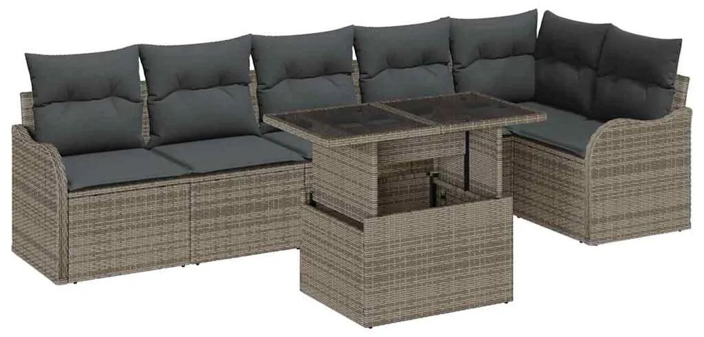 vidaXL Σετ Καναπέ Κήπου με μαξιλάρι με μαξιλάρι 7 pcs Γκρι Πολυ Ρατάν