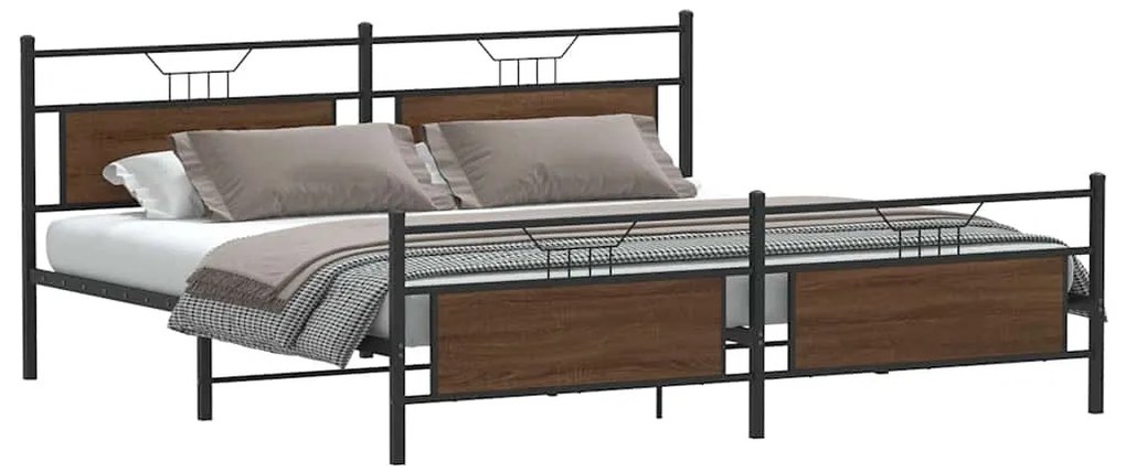 vidaXL Σκελετός Κρεβ. Χωρίς Στρώμα Καφέ Δρυς 193x201 εκ. Μεταλλικό