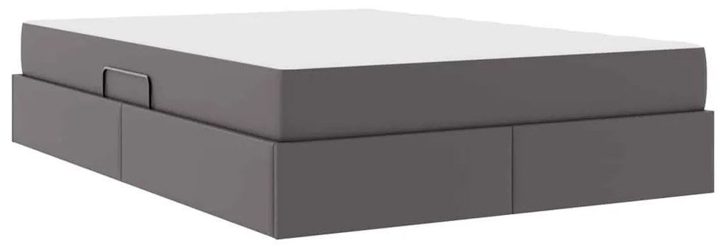 vidaXL Κρεβάτι με αποθηκευτικό χώρο και στρώμα 2 pcs Γκρι Δέρμα