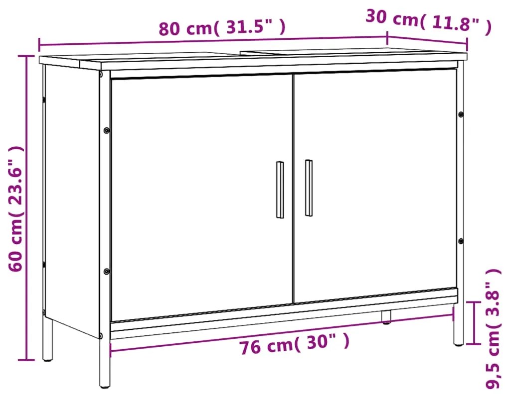 Ντουλάπι Νιπτήρα Μπάνιου Καφέ Δρυς 80x30x60 εκ. Επεξ. Ξύλο - Καφέ