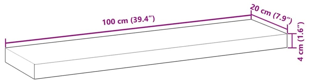 Ράφι Κρεμαστό 100x20x4 εκ. Φινίρισμα Λαδιού Μασίφ Ακακία - Καφέ